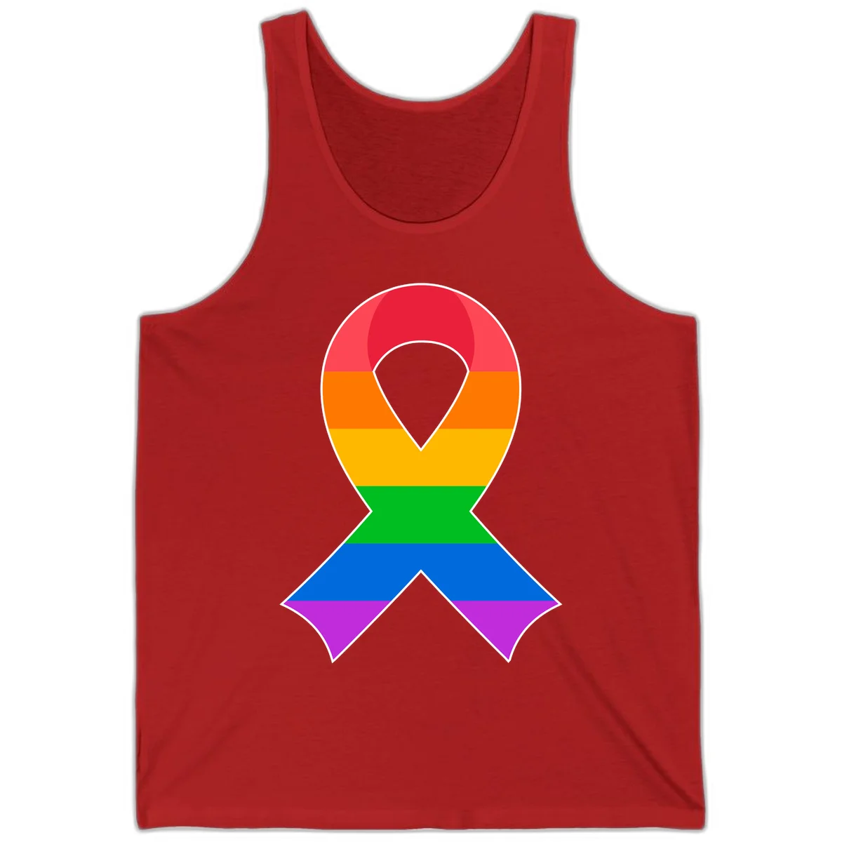 Rainbow pride awareness ribbon with horizontal stripes in red, orange, yellow, green, blue, and purple colors in Red