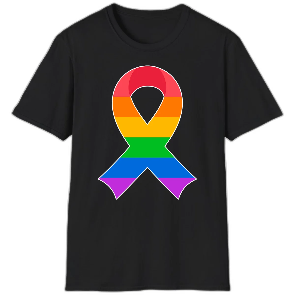 Rainbow pride awareness ribbon with horizontal stripes in red, orange, yellow, green, blue, and purple colors in Black