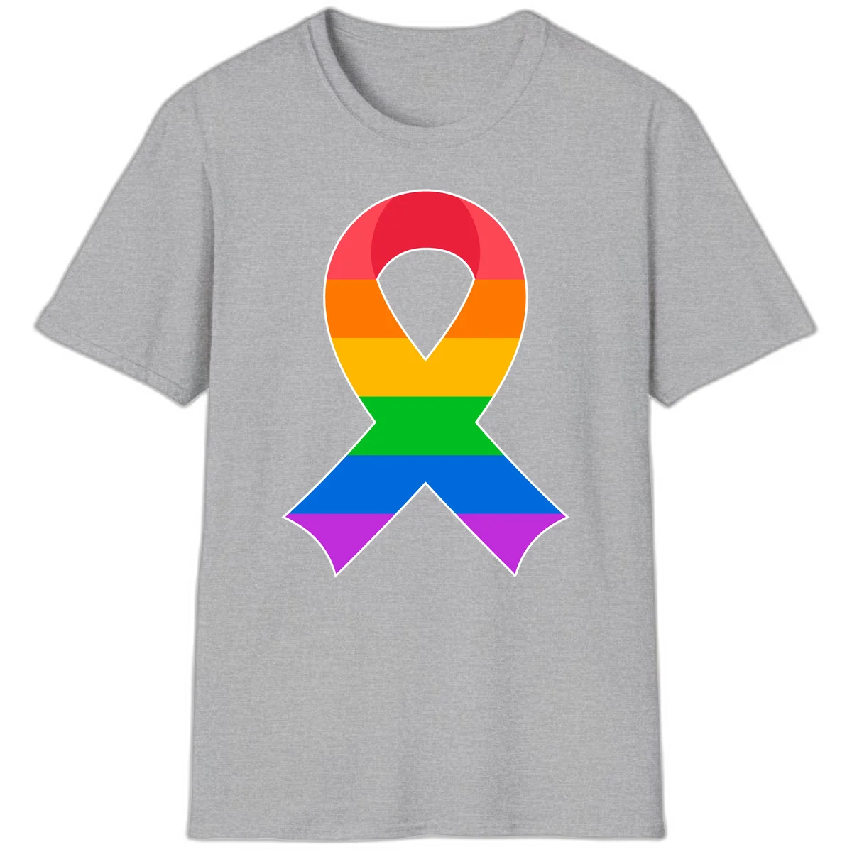 Rainbow pride awareness ribbon with horizontal stripes in red, orange, yellow, green, blue, and purple colors in Sport Grey