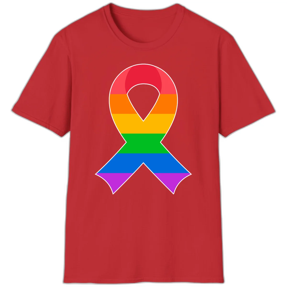 Rainbow pride awareness ribbon with horizontal stripes in red, orange, yellow, green, blue, and purple colors in Red