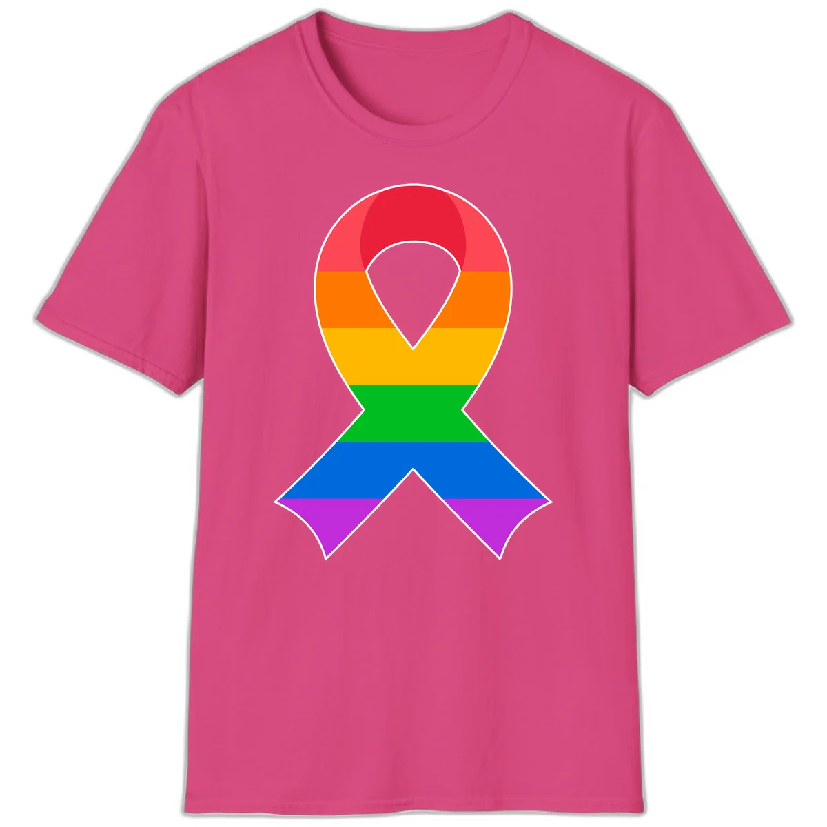 Rainbow pride awareness ribbon with horizontal stripes in red, orange, yellow, green, blue, and purple colors in Heliconia