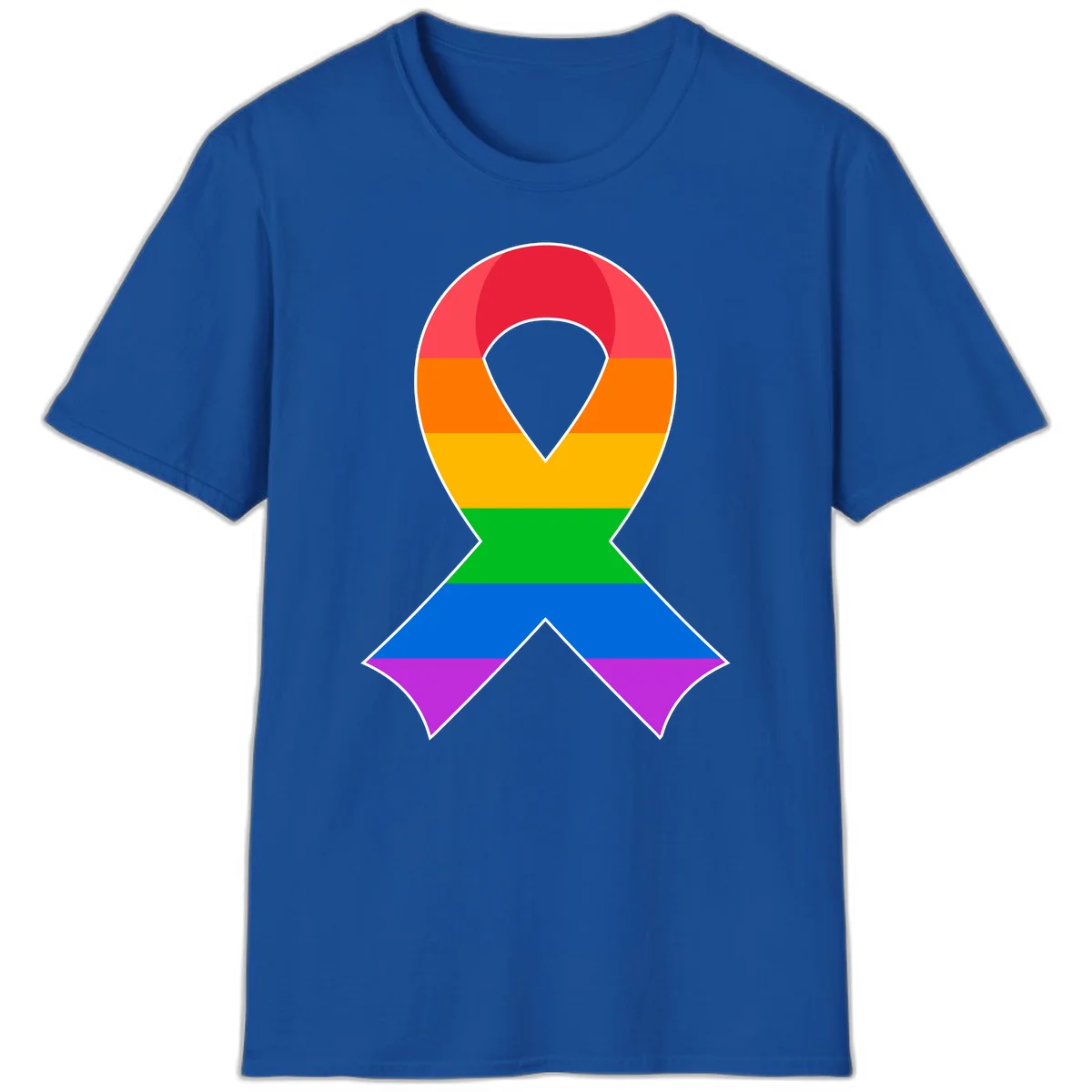 Rainbow pride awareness ribbon with horizontal stripes in red, orange, yellow, green, blue, and purple colors in Royal