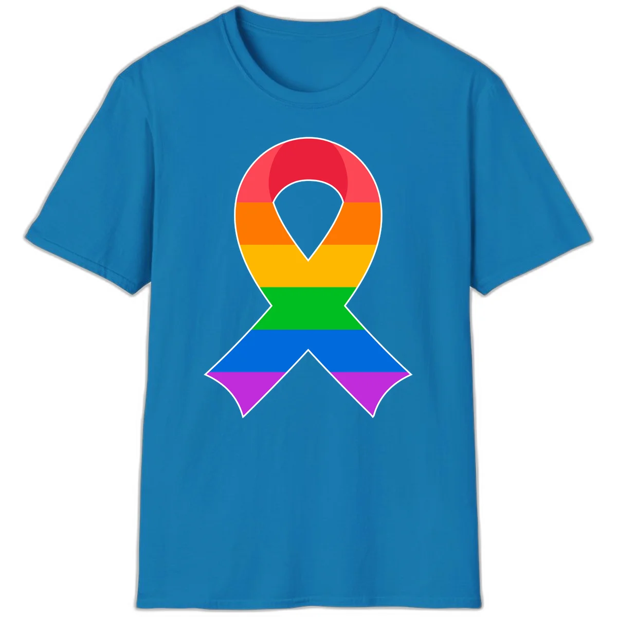 Rainbow pride awareness ribbon with horizontal stripes in red, orange, yellow, green, blue, and purple colors in Sapphire