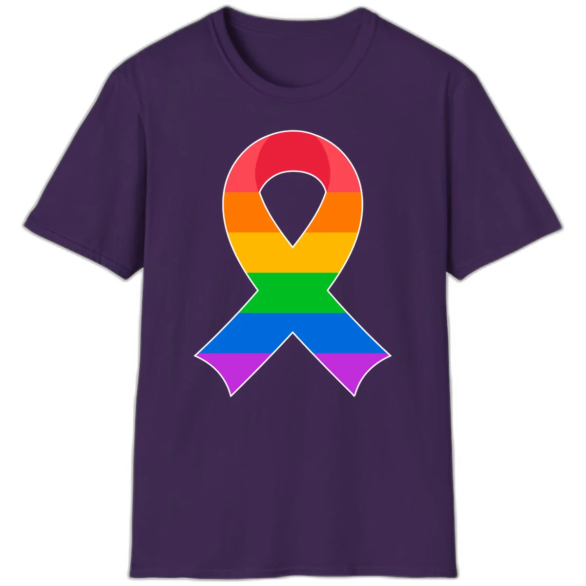 Rainbow pride awareness ribbon with horizontal stripes in red, orange, yellow, green, blue, and purple colors in Purple