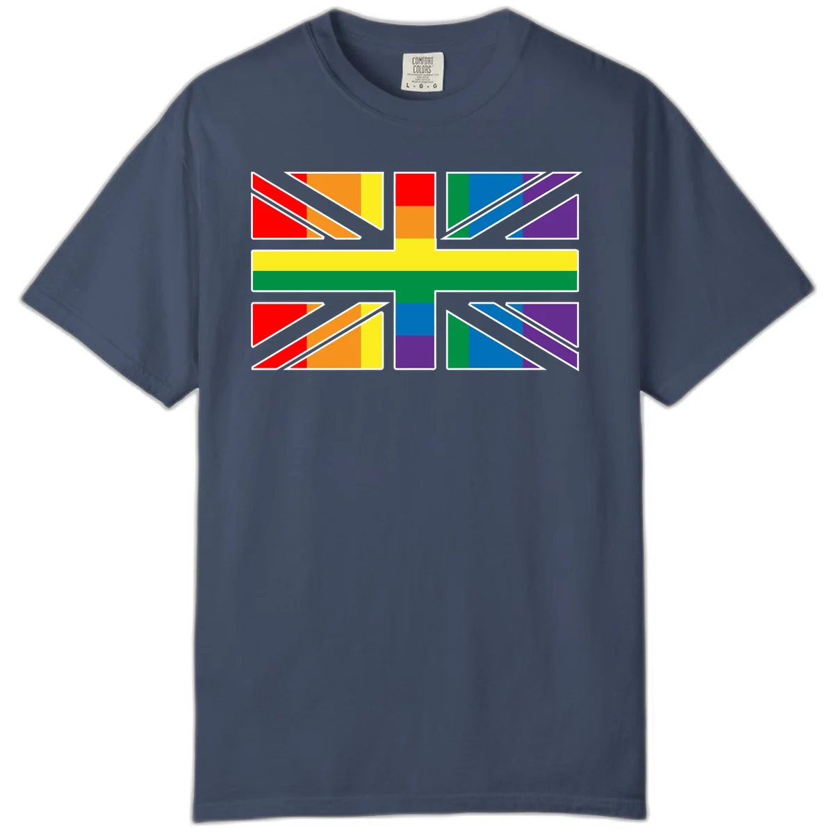 Pride geometric rainbow design with bold triangles and diagonal stripes in red, orange, yellow, green, blue, and purple in Midnight