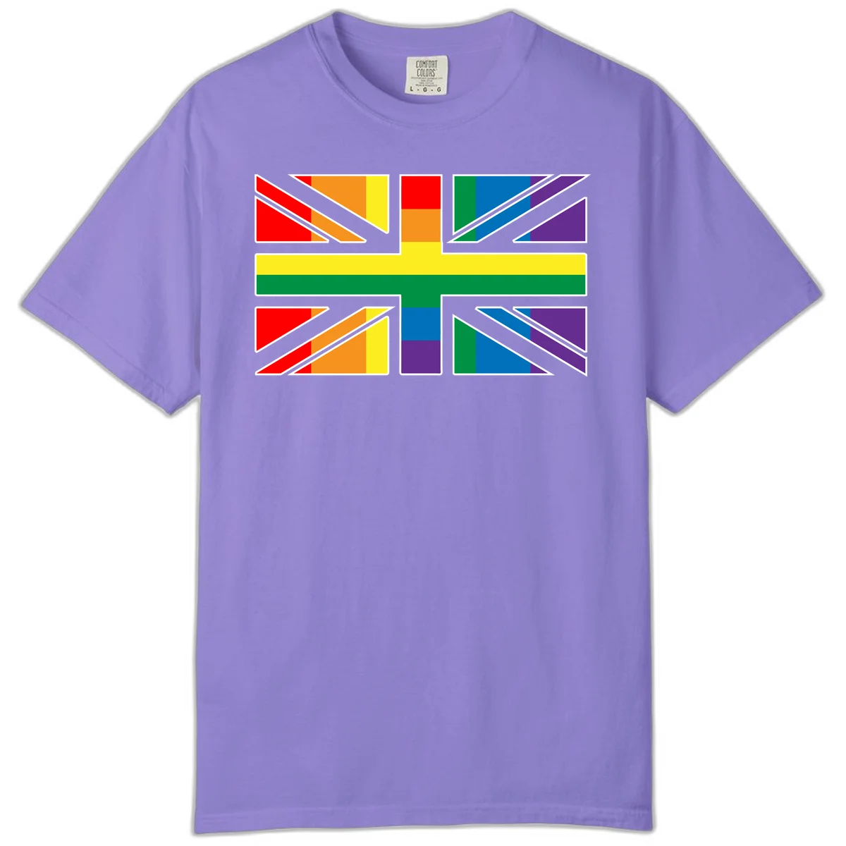 Pride geometric rainbow design with bold triangles and diagonal stripes in red, orange, yellow, green, blue, and purple in Violet