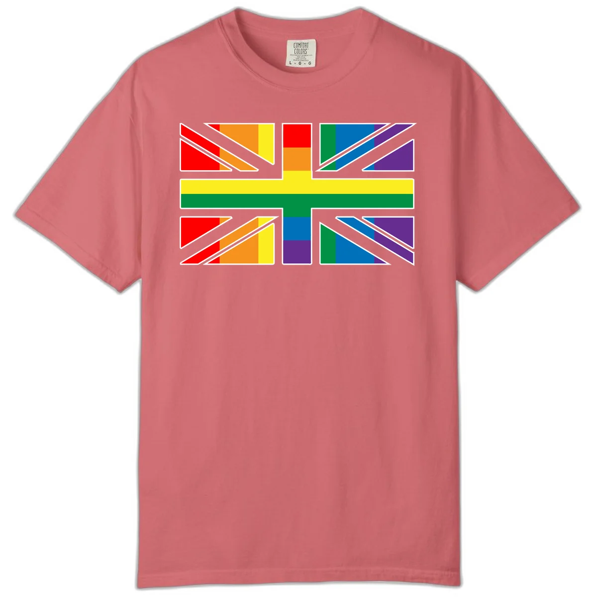 Pride geometric rainbow design with bold triangles and diagonal stripes in red, orange, yellow, green, blue, and purple in Watermelon