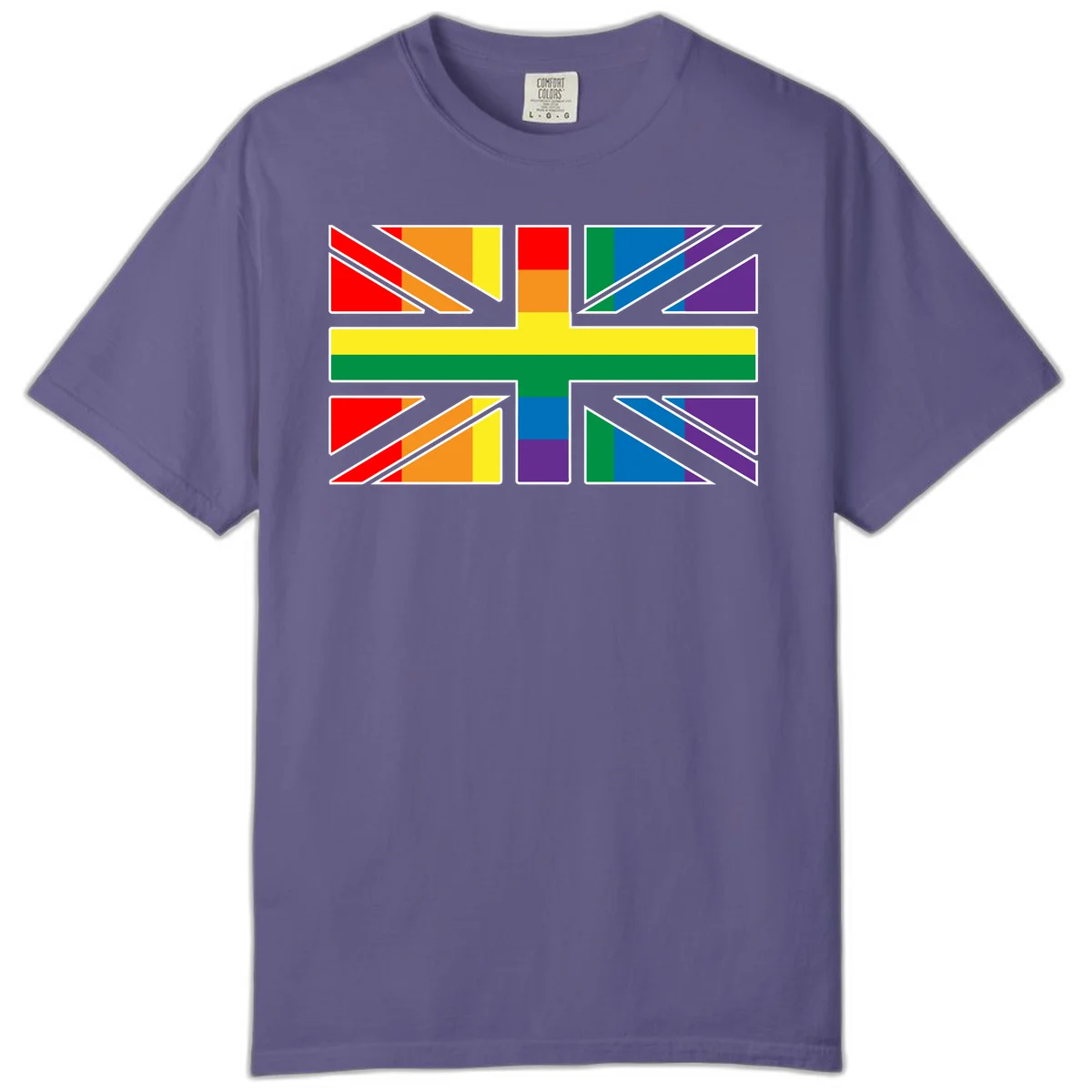 Pride geometric rainbow design with bold triangles and diagonal stripes in red, orange, yellow, green, blue, and purple in Grape