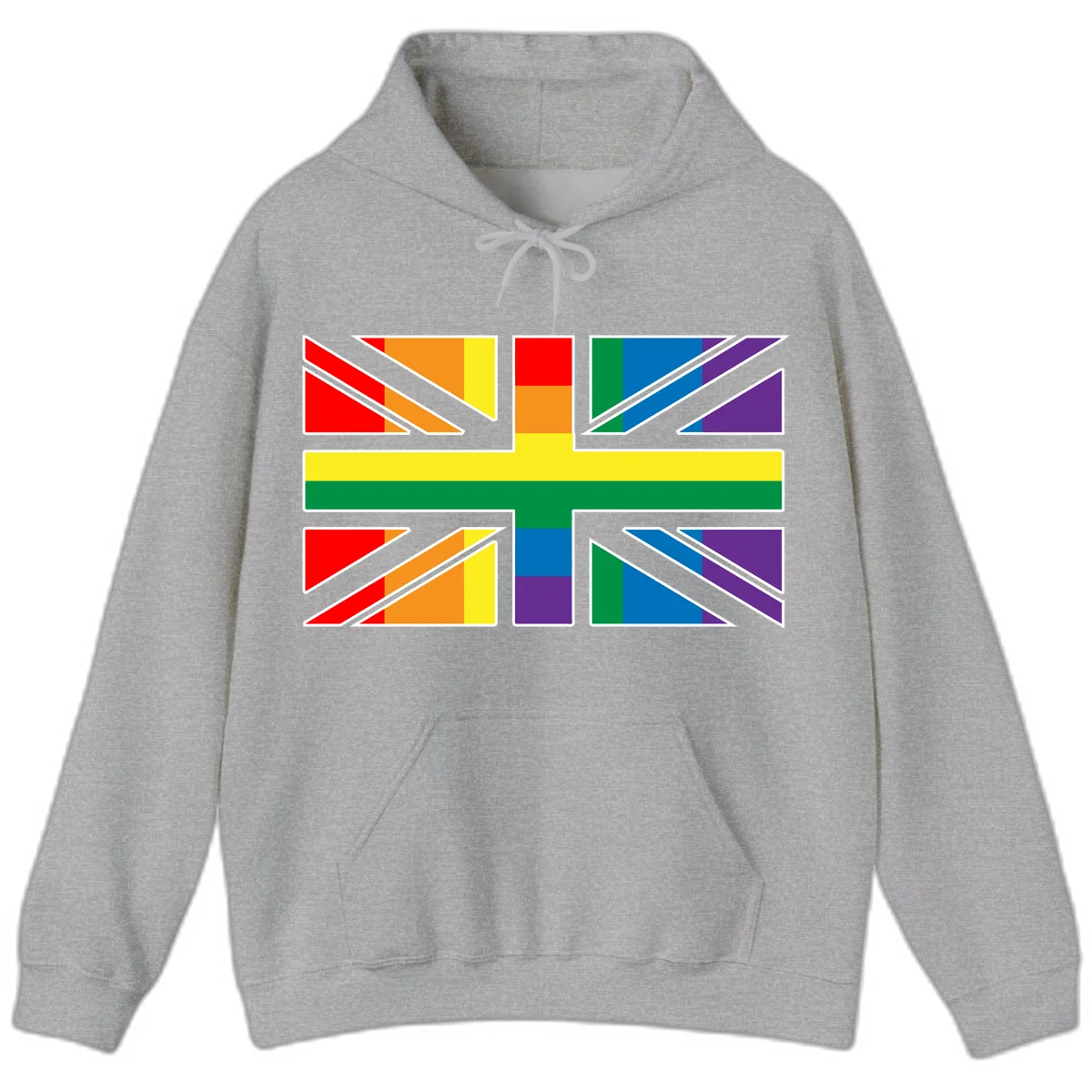 Pride geometric rainbow design with bold triangles and diagonal stripes in red, orange, yellow, green, blue, and purple in Sport Grey