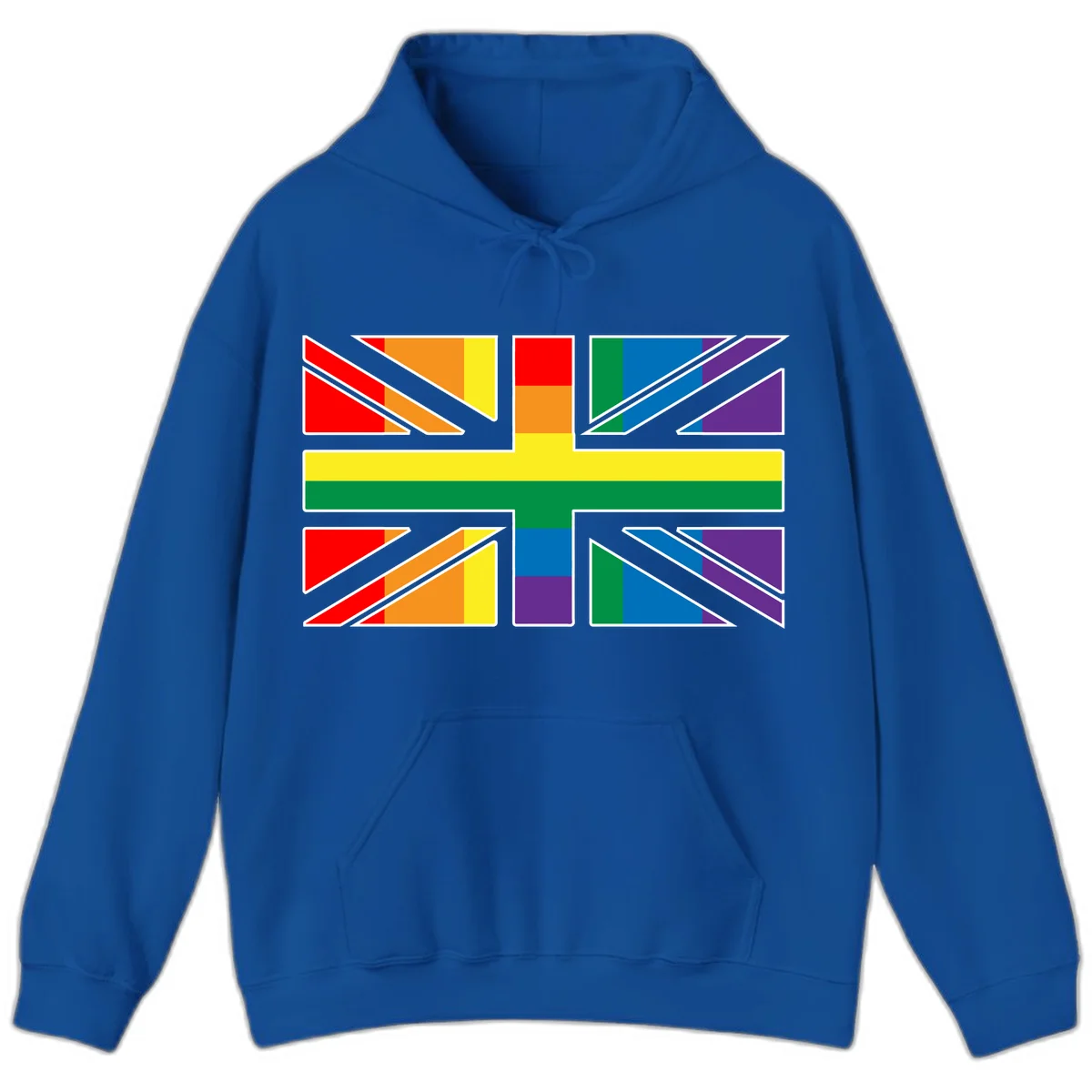 Pride geometric rainbow design with bold triangles and diagonal stripes in red, orange, yellow, green, blue, and purple in Royal