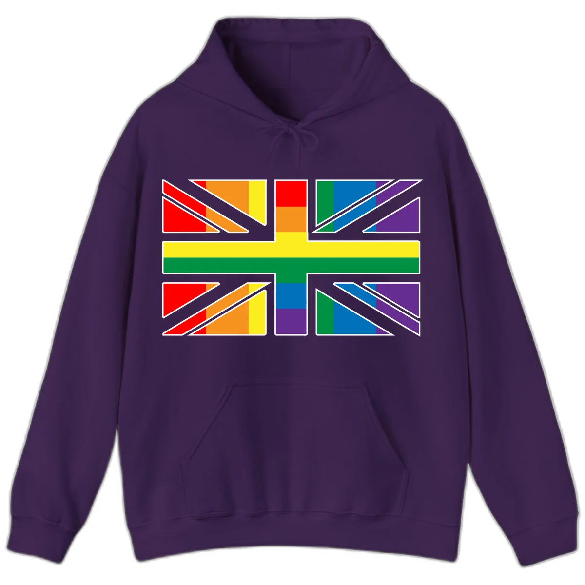 Pride geometric rainbow design with bold triangles and diagonal stripes in red, orange, yellow, green, blue, and purple in Purple