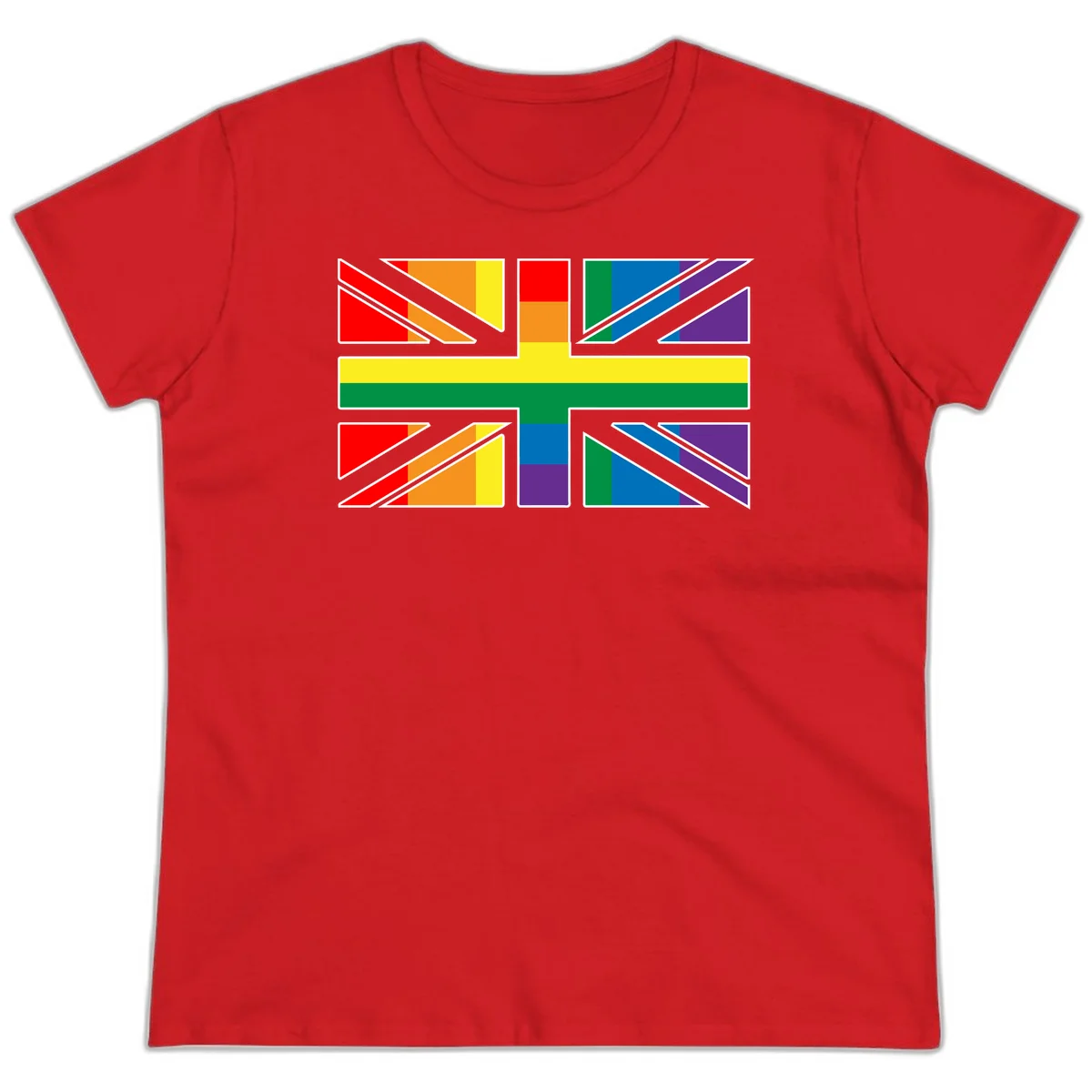 Pride geometric rainbow design with bold triangles and diagonal stripes in red, orange, yellow, green, blue, and purple in Red