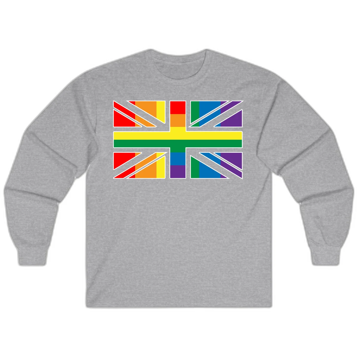 Pride geometric rainbow design with bold triangles and diagonal stripes in red, orange, yellow, green, blue, and purple in Sport Grey