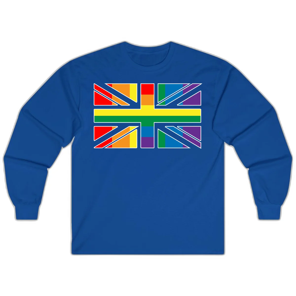 Pride geometric rainbow design with bold triangles and diagonal stripes in red, orange, yellow, green, blue, and purple in Royal