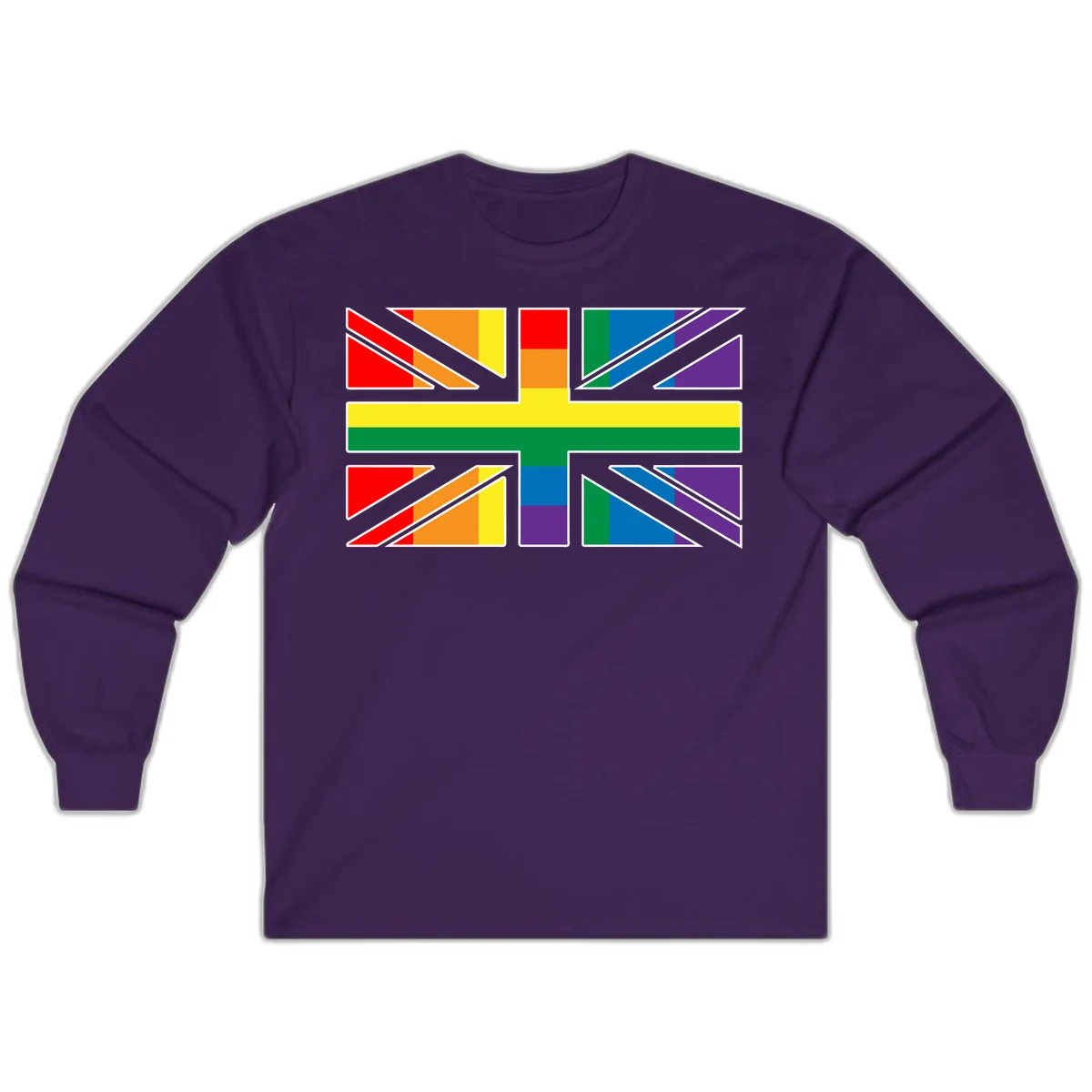 Pride geometric rainbow design with bold triangles and diagonal stripes in red, orange, yellow, green, blue, and purple in Purple