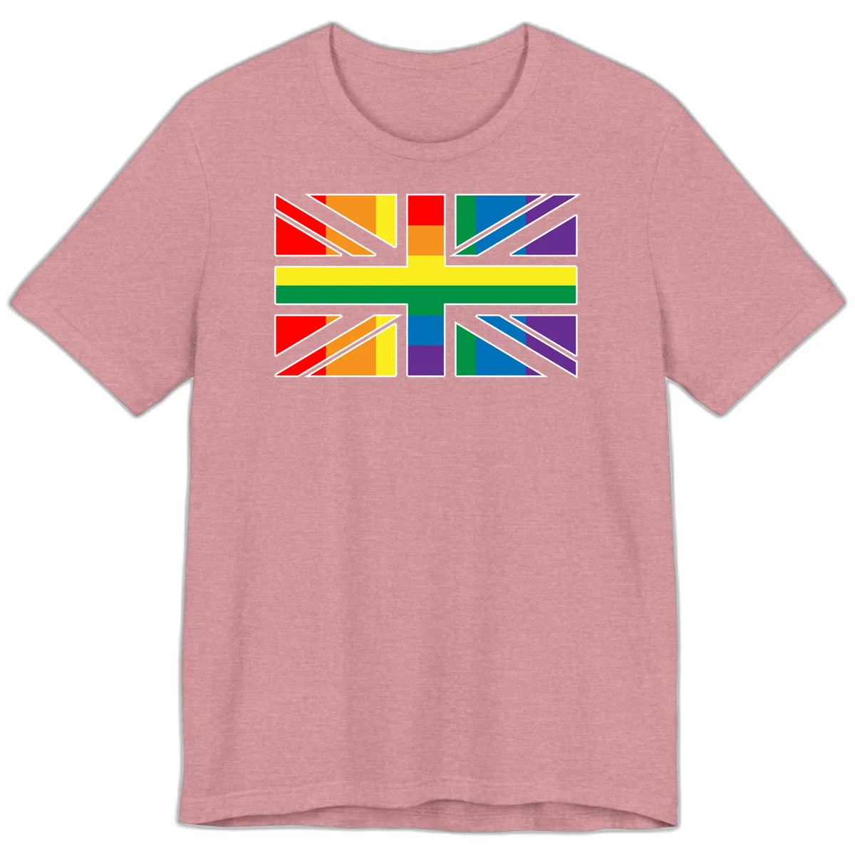 Pride geometric rainbow design with bold triangles and diagonal stripes in red, orange, yellow, green, blue, and purple in Heather Orchid