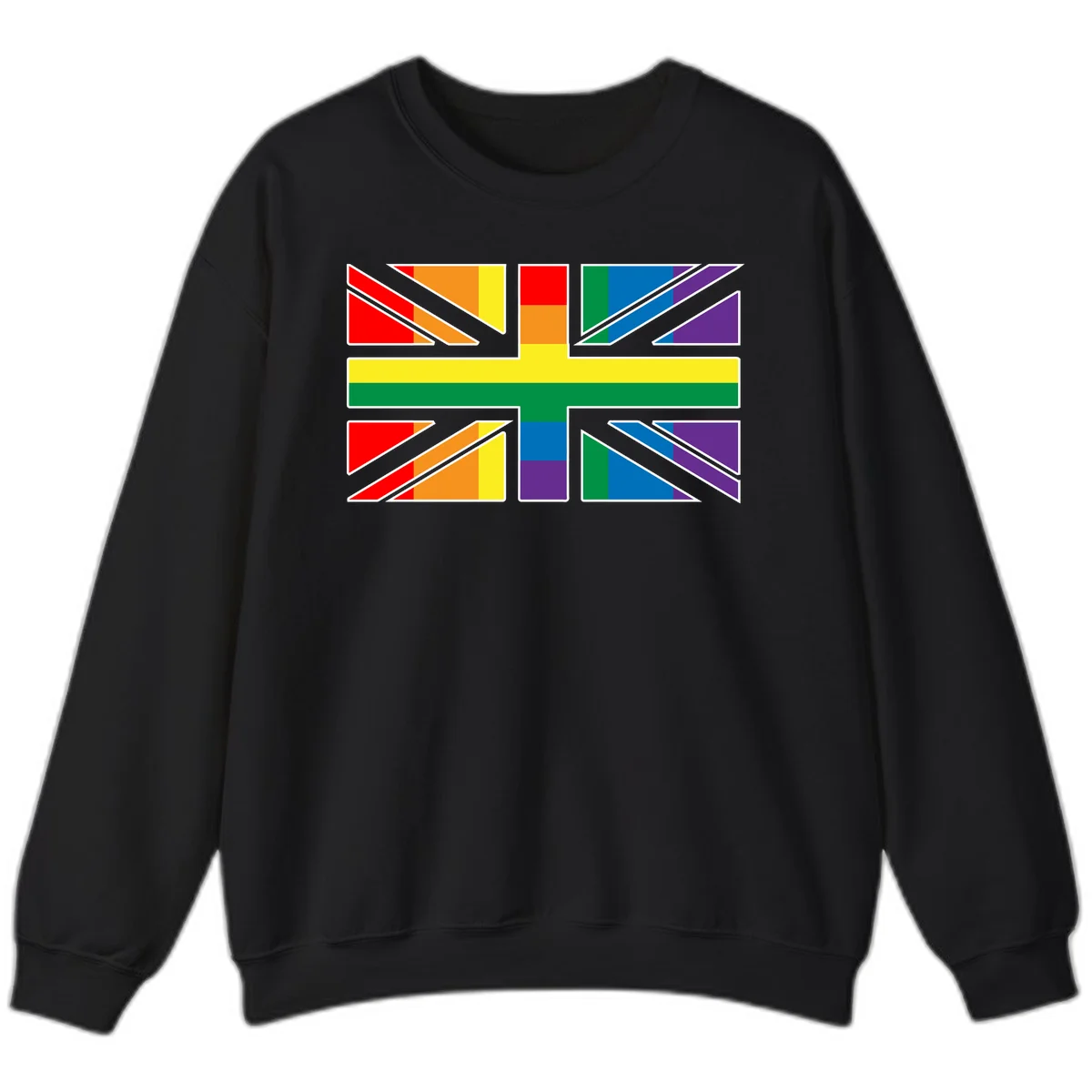 Pride geometric rainbow design with bold triangles and diagonal stripes in red, orange, yellow, green, blue, and purple in Black