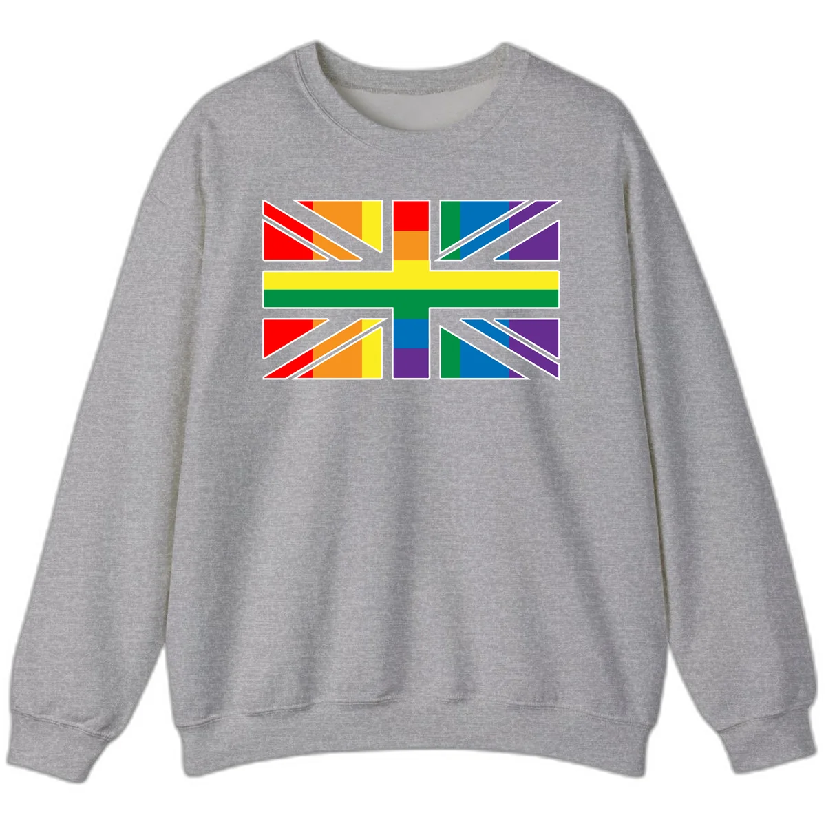 Pride geometric rainbow design with bold triangles and diagonal stripes in red, orange, yellow, green, blue, and purple in Sport Grey