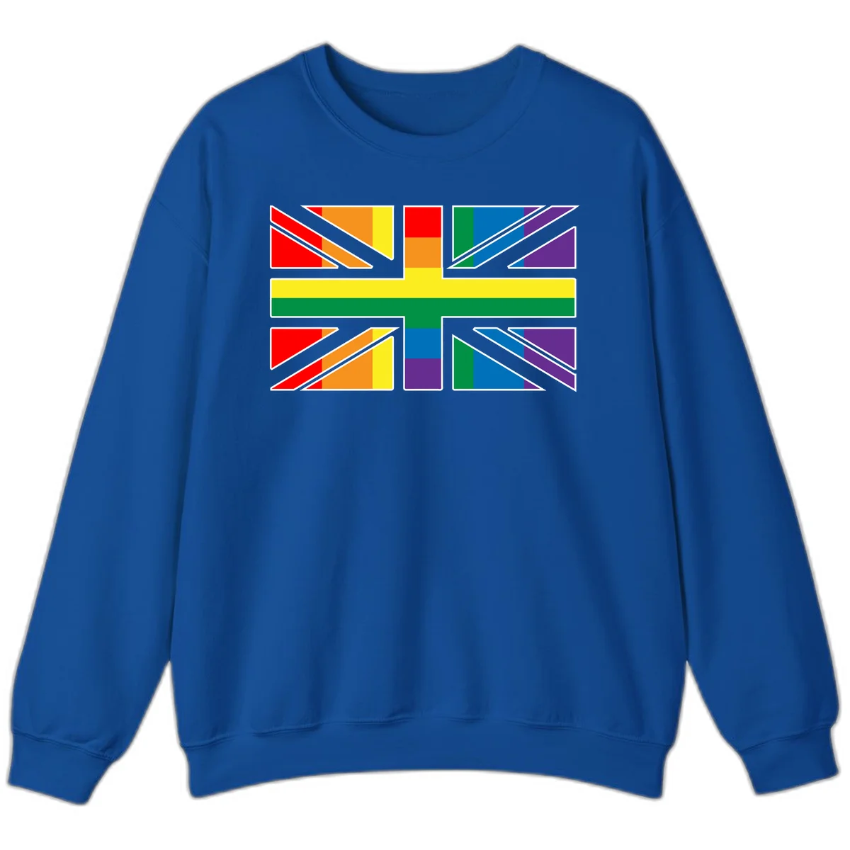 Pride geometric rainbow design with bold triangles and diagonal stripes in red, orange, yellow, green, blue, and purple in Royal