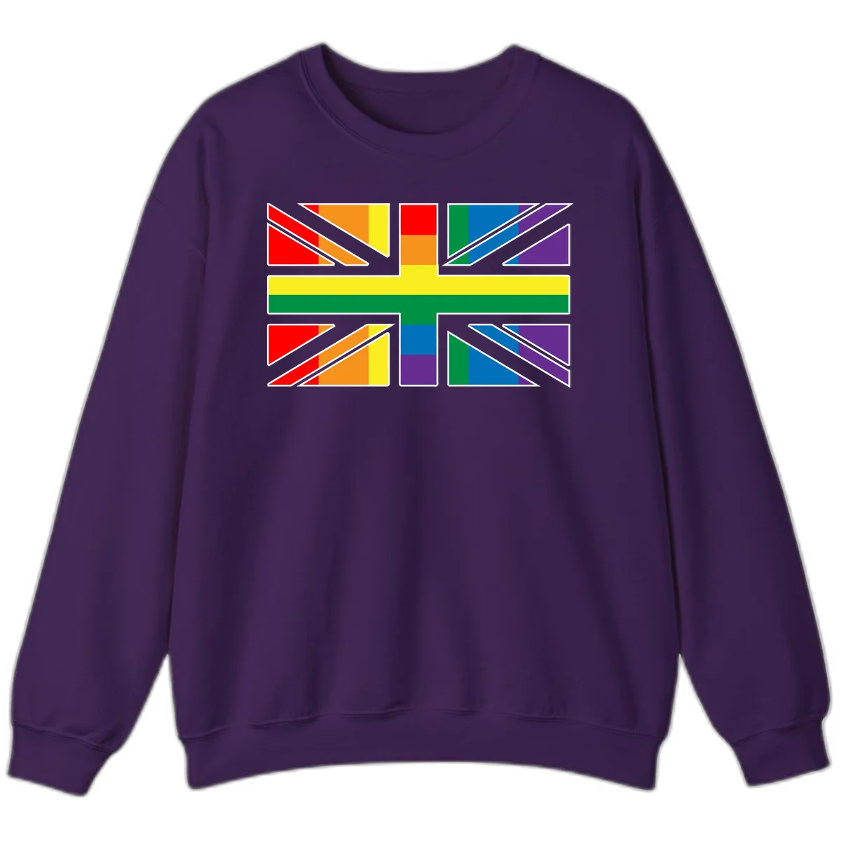 Pride geometric rainbow design with bold triangles and diagonal stripes in red, orange, yellow, green, blue, and purple in Purple