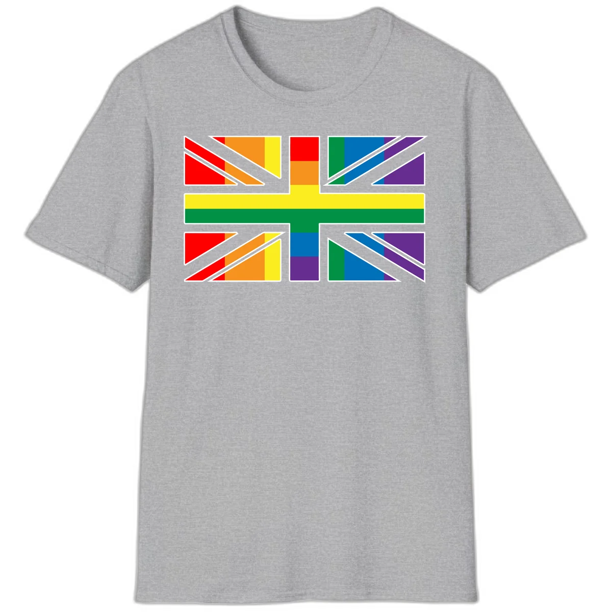 Pride geometric rainbow design with bold triangles and diagonal stripes in red, orange, yellow, green, blue, and purple in Sport Grey