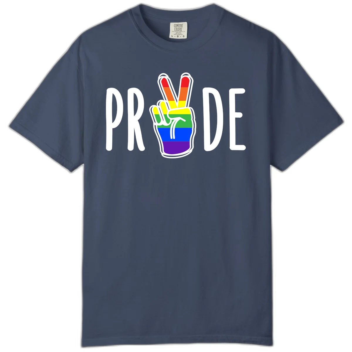 Pride peace hand rainbow design with colorful peace gesture and PRIDE text in Midnight