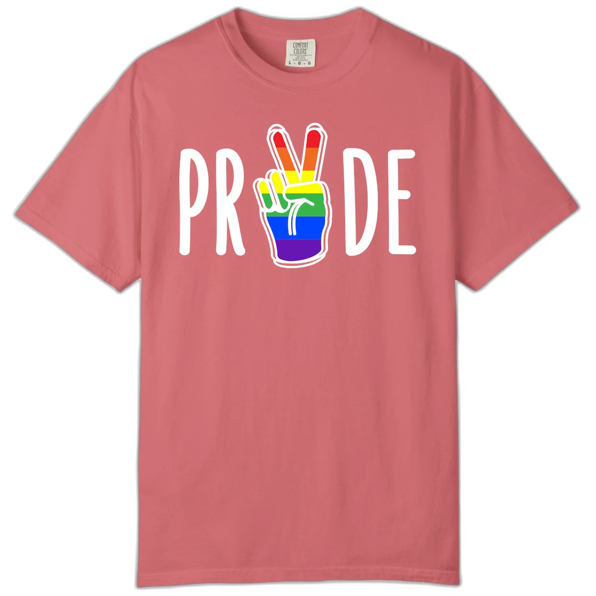 Pride peace hand rainbow design with colorful peace gesture and PRIDE text in Watermelon