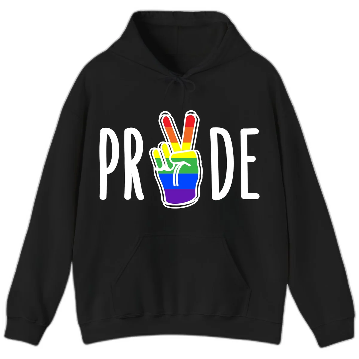 Pride peace hand rainbow design with colorful peace gesture and PRIDE text in Black