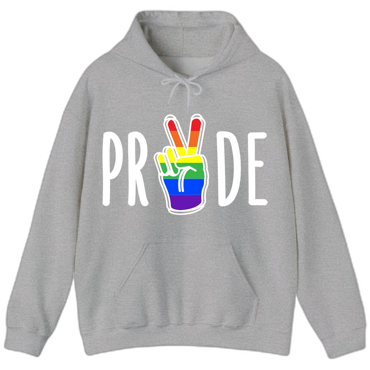 Pride peace hand rainbow design with colorful peace gesture and PRIDE text in Sport Grey