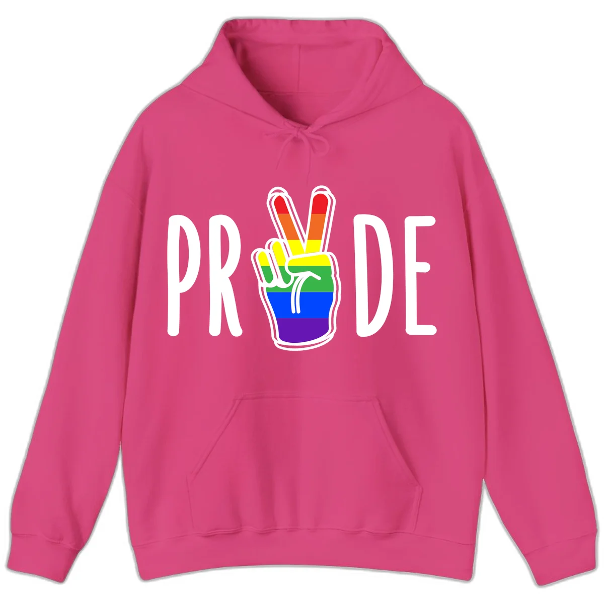 Pride peace hand rainbow design with colorful peace gesture and PRIDE text in Heliconia