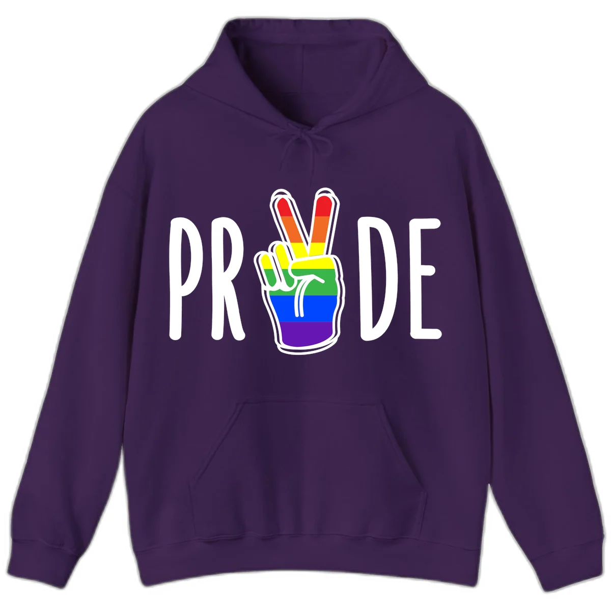 Pride peace hand rainbow design with colorful peace gesture and PRIDE text in Purple