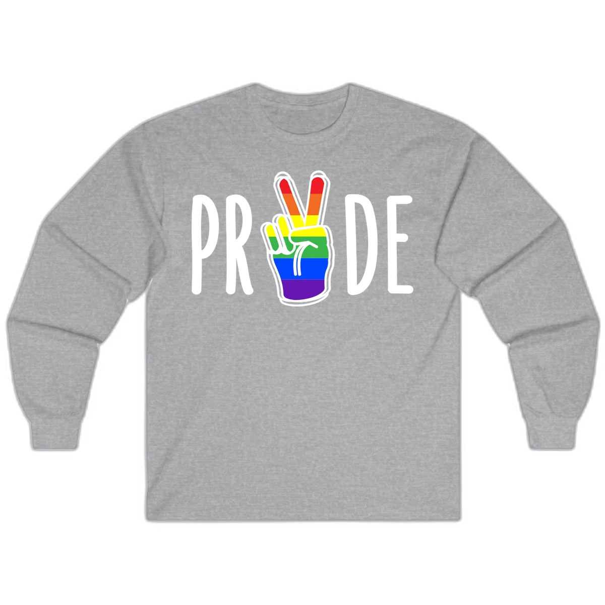 Pride peace hand rainbow design with colorful peace gesture and PRIDE text in Sport Grey