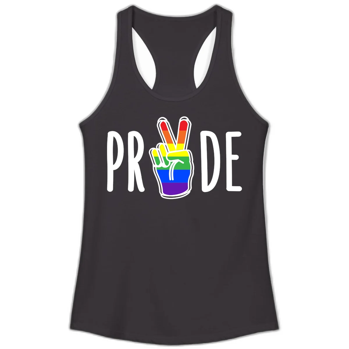Pride peace hand rainbow design with colorful peace gesture and PRIDE text in Black