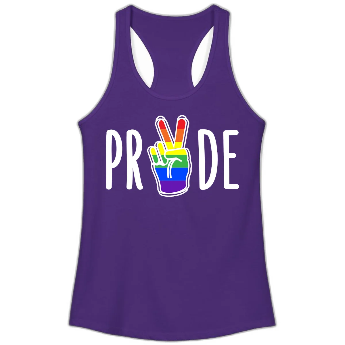 Pride peace hand rainbow design with colorful peace gesture and PRIDE text in Solid Purple Rush