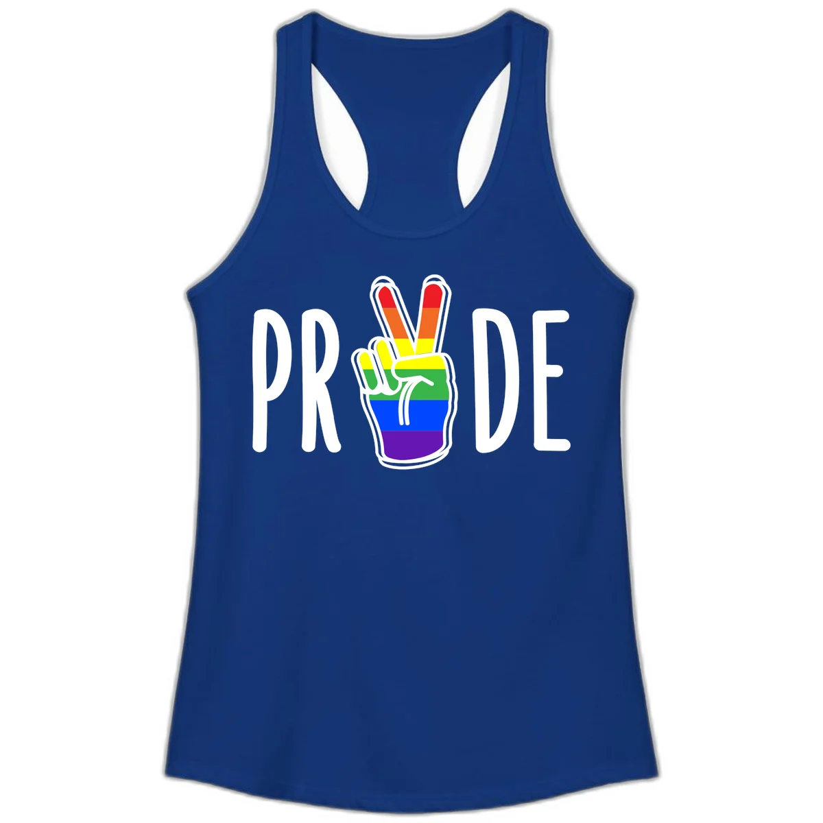 Pride peace hand rainbow design with colorful peace gesture and PRIDE text in Solid Royal