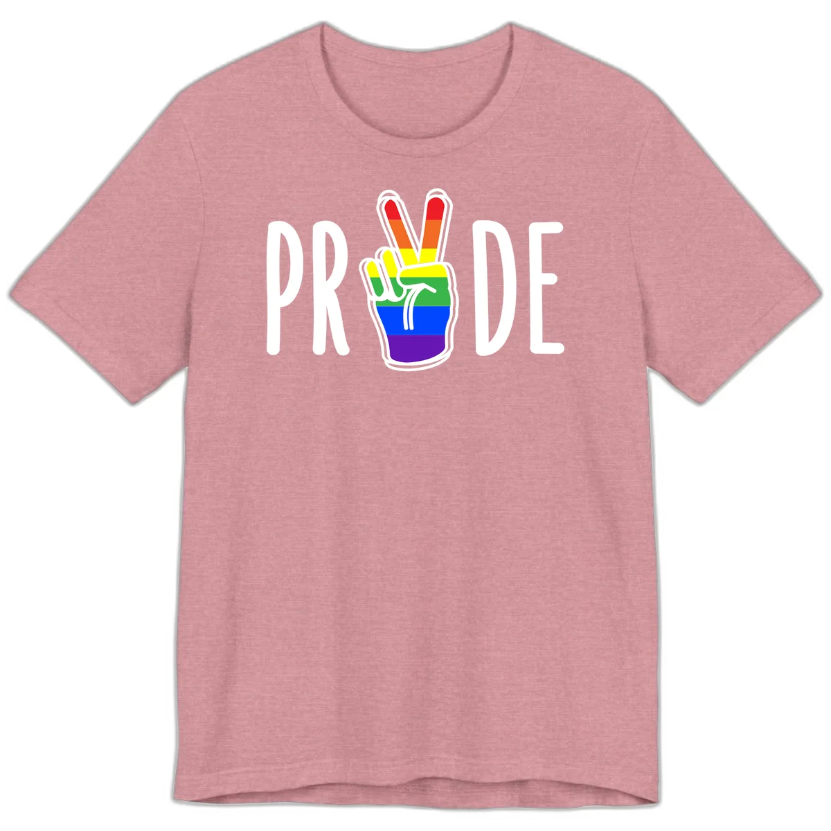 Pride peace hand rainbow design with colorful peace gesture and PRIDE text in Heather Orchid