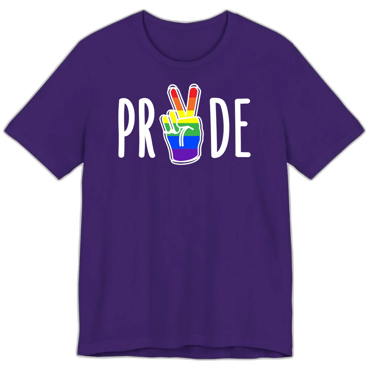 Pride peace hand rainbow design with colorful peace gesture and PRIDE text in Team Purple