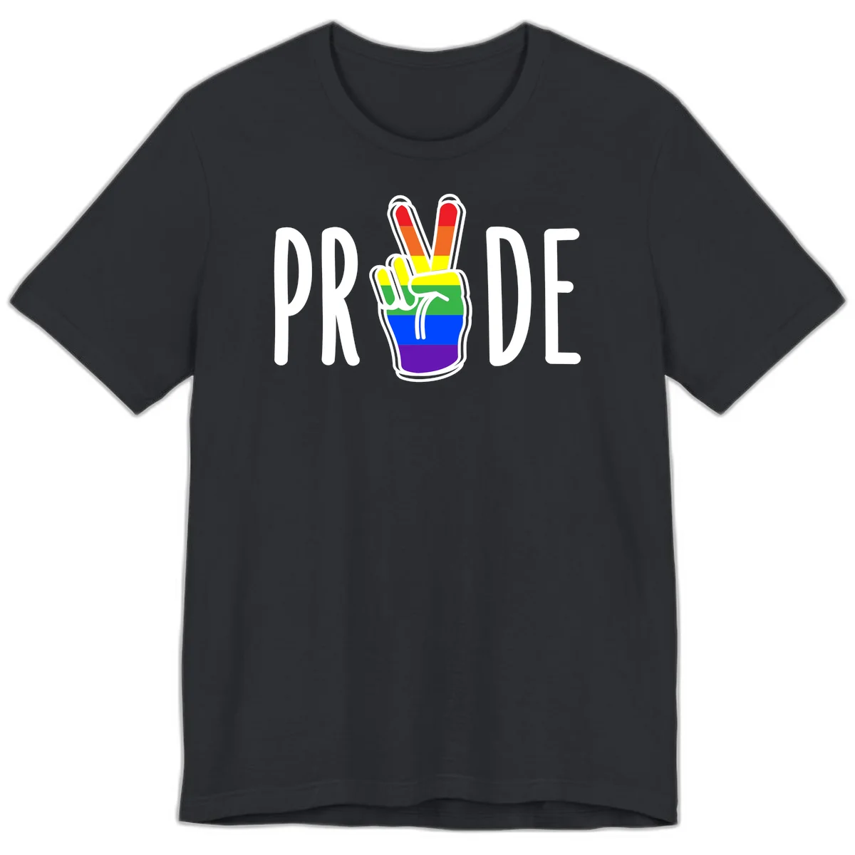 Pride peace hand rainbow design with colorful peace gesture and PRIDE text in Vintage Black