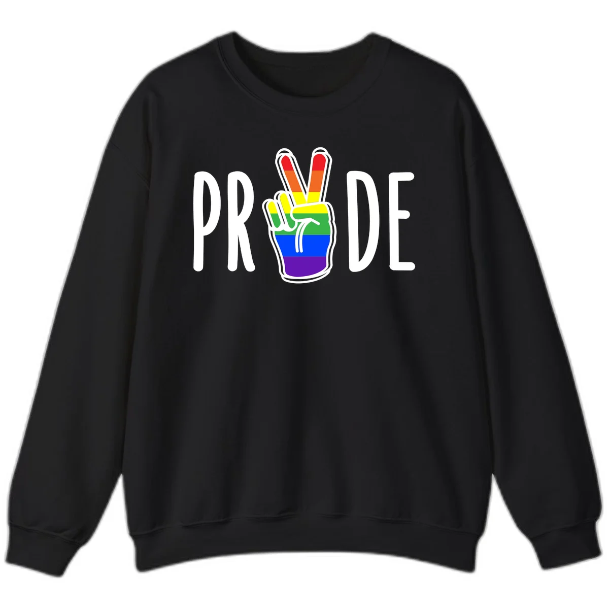 Pride peace hand rainbow design with colorful peace gesture and PRIDE text in Black