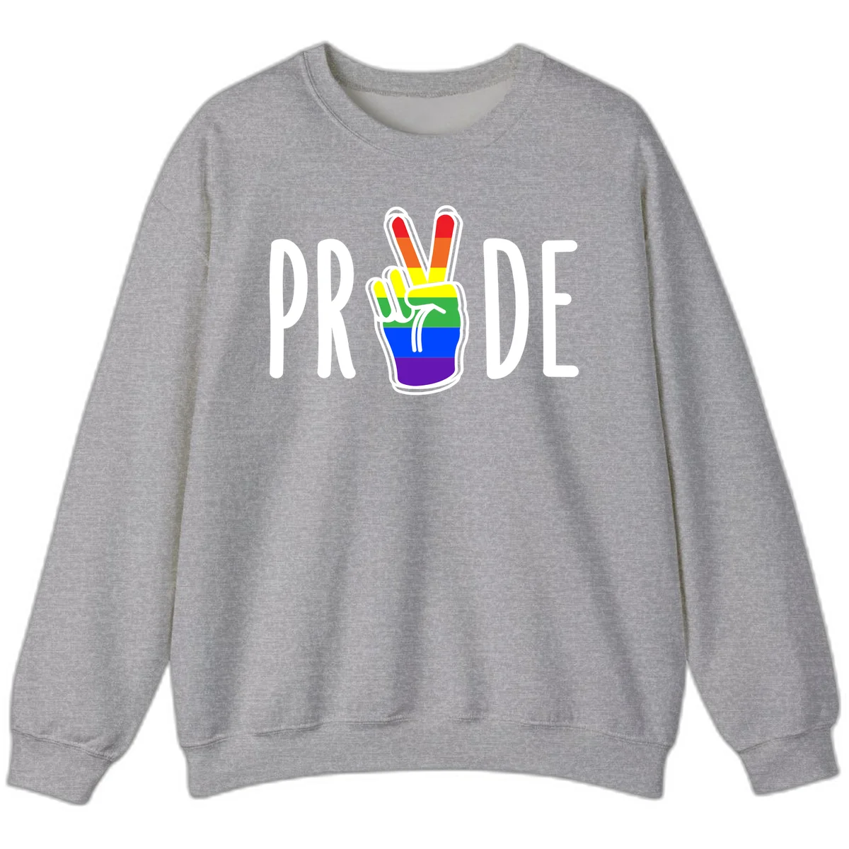Pride peace hand rainbow design with colorful peace gesture and PRIDE text in Sport Grey