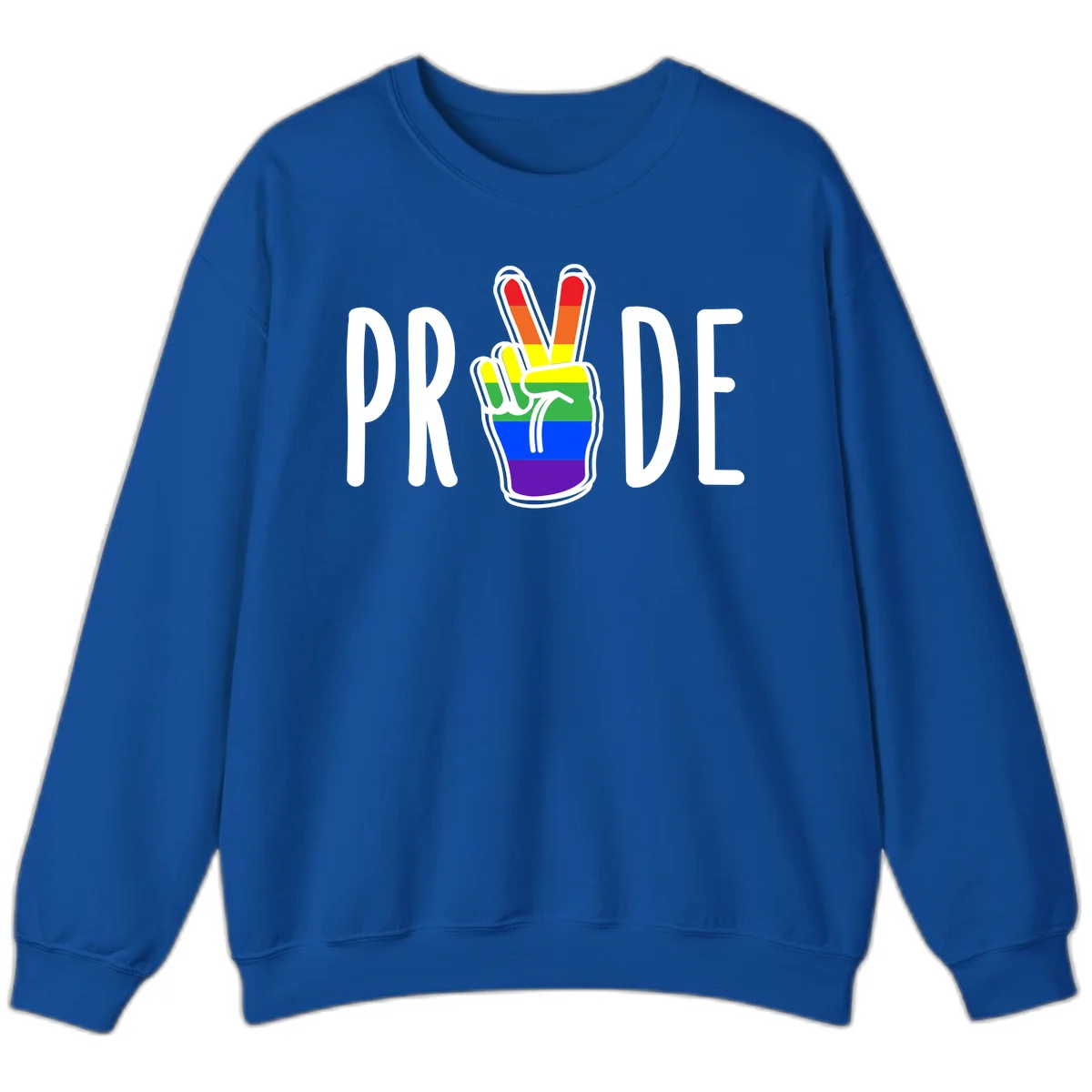 Pride peace hand rainbow design with colorful peace gesture and PRIDE text in Royal