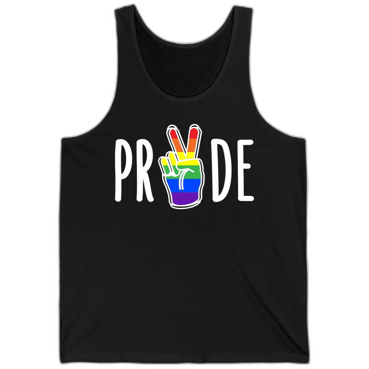 Pride peace hand rainbow design with colorful peace gesture and PRIDE text in Black