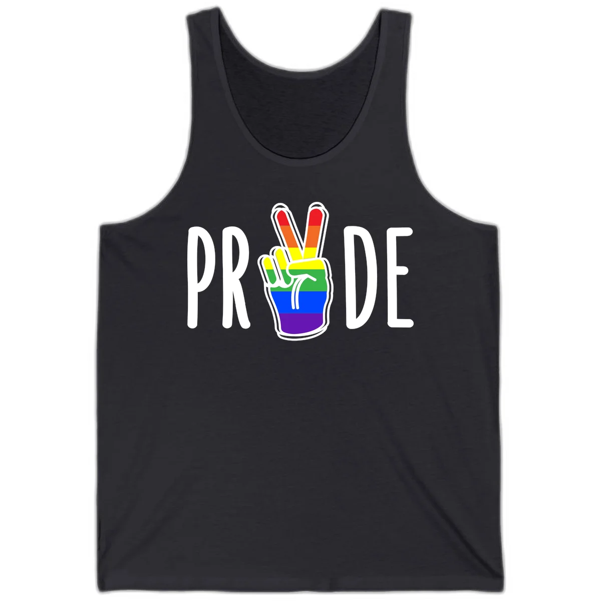 Pride peace hand rainbow design with colorful peace gesture and PRIDE text in Dark Grey