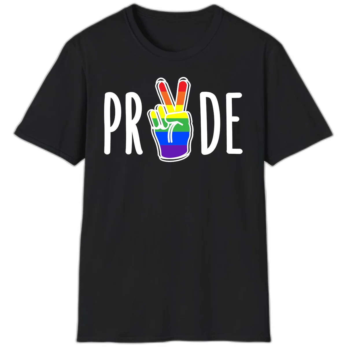 Pride peace hand rainbow design with colorful peace gesture and PRIDE text in Black