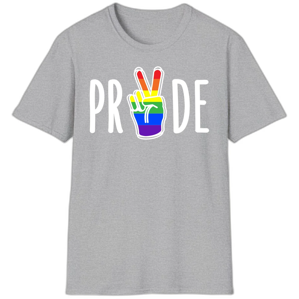 Pride peace hand rainbow design with colorful peace gesture and PRIDE text in Sport Grey