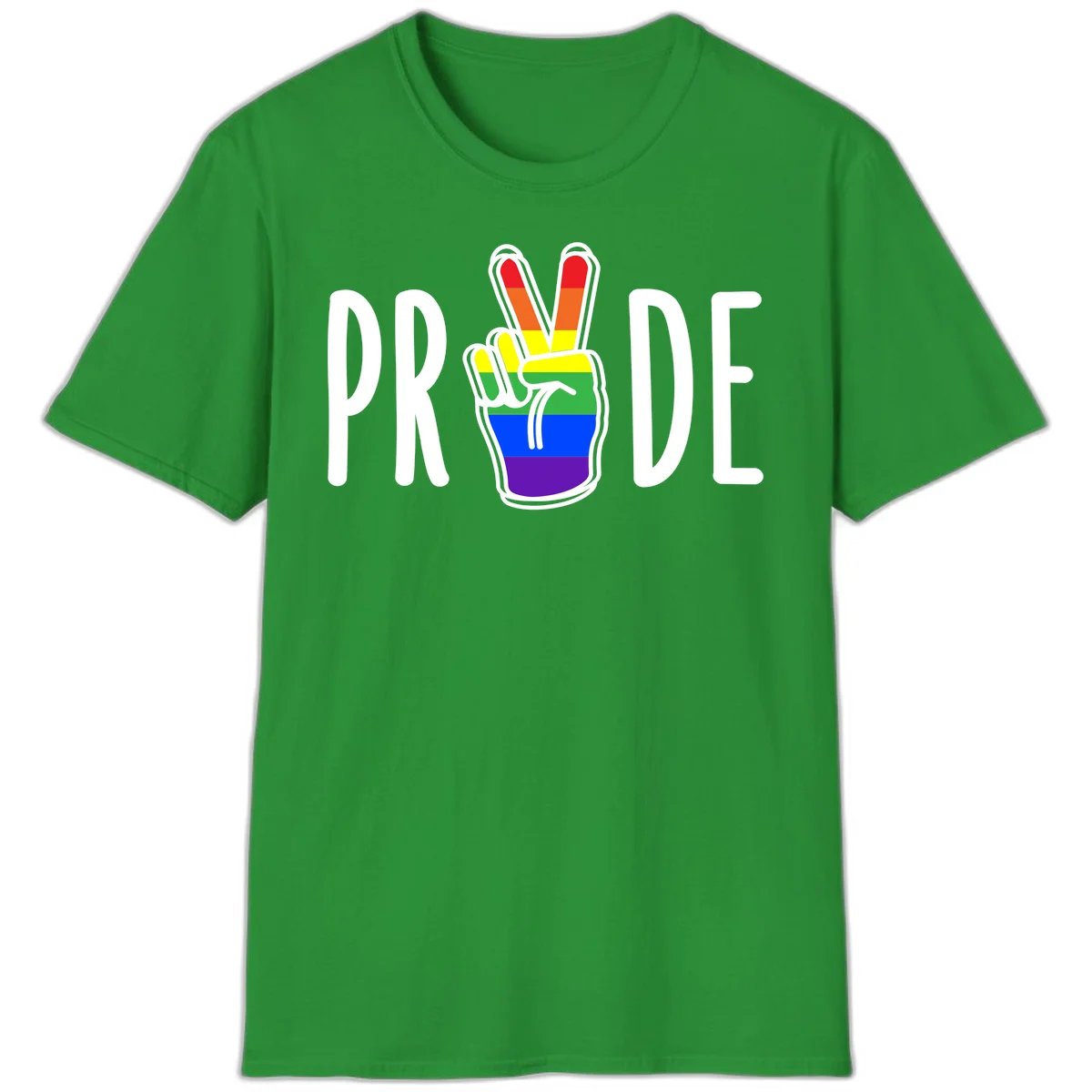 Pride peace hand rainbow design with colorful peace gesture and PRIDE text in Irish Green