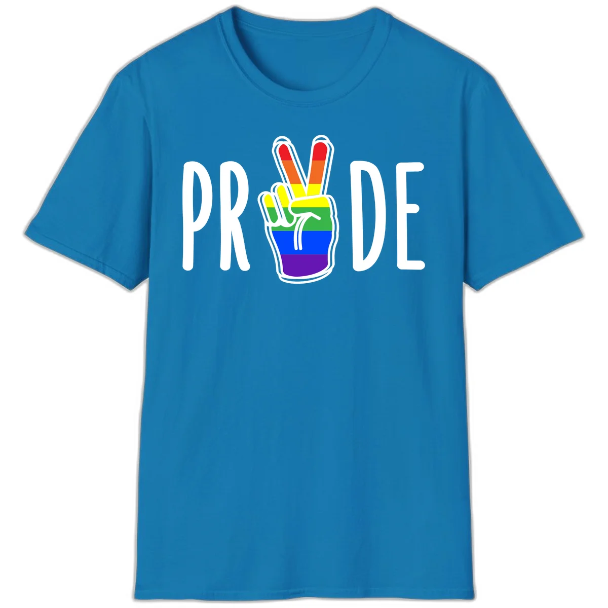Pride peace hand rainbow design with colorful peace gesture and PRIDE text in Sapphire