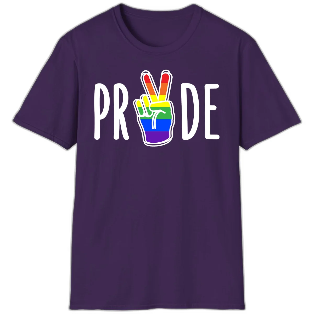 Pride peace hand rainbow design with colorful peace gesture and PRIDE text in Purple