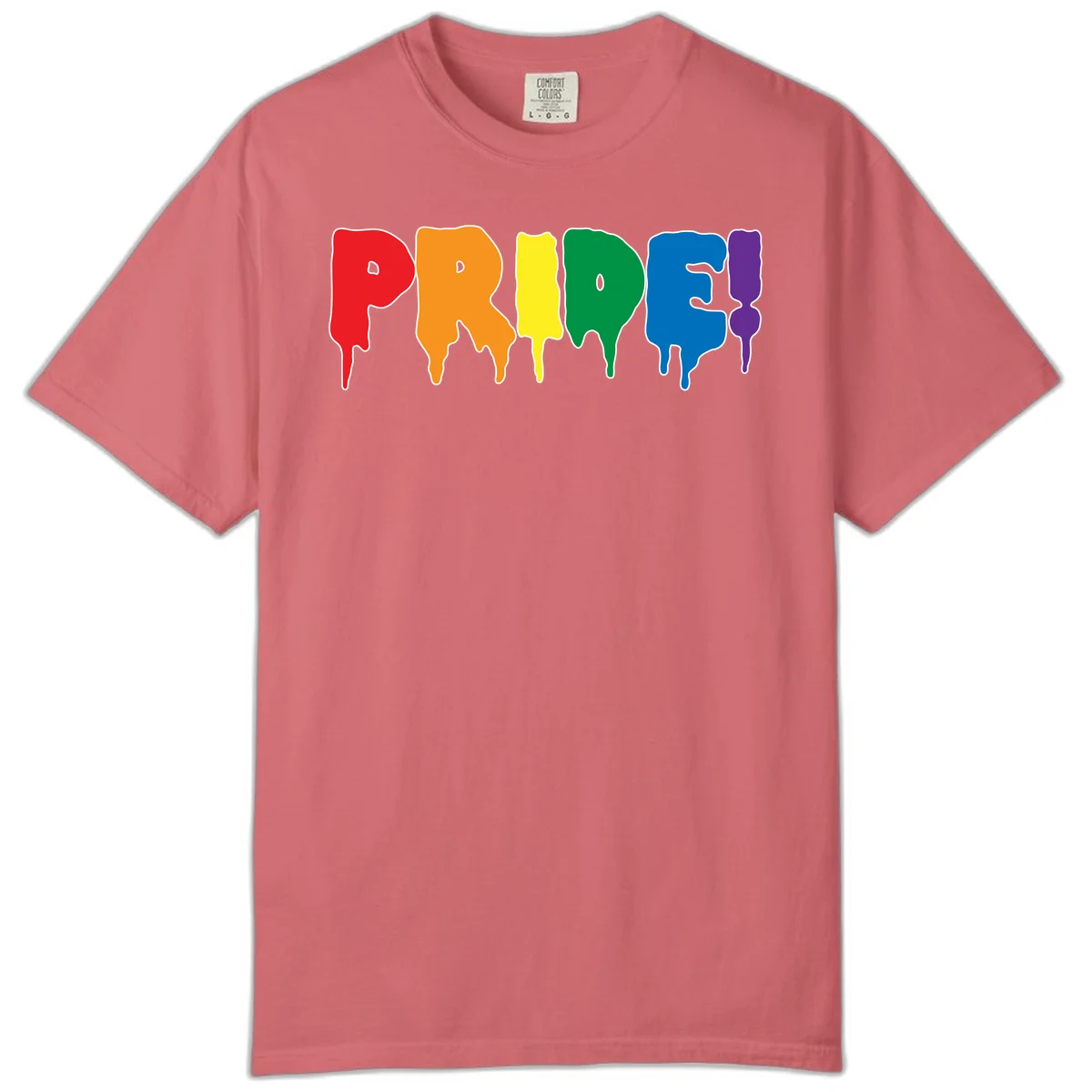 Colorful pride drip rainbow letters spelling PRIDE with melting paint effect in red, orange, yellow, green, blue, and purple in Watermelon