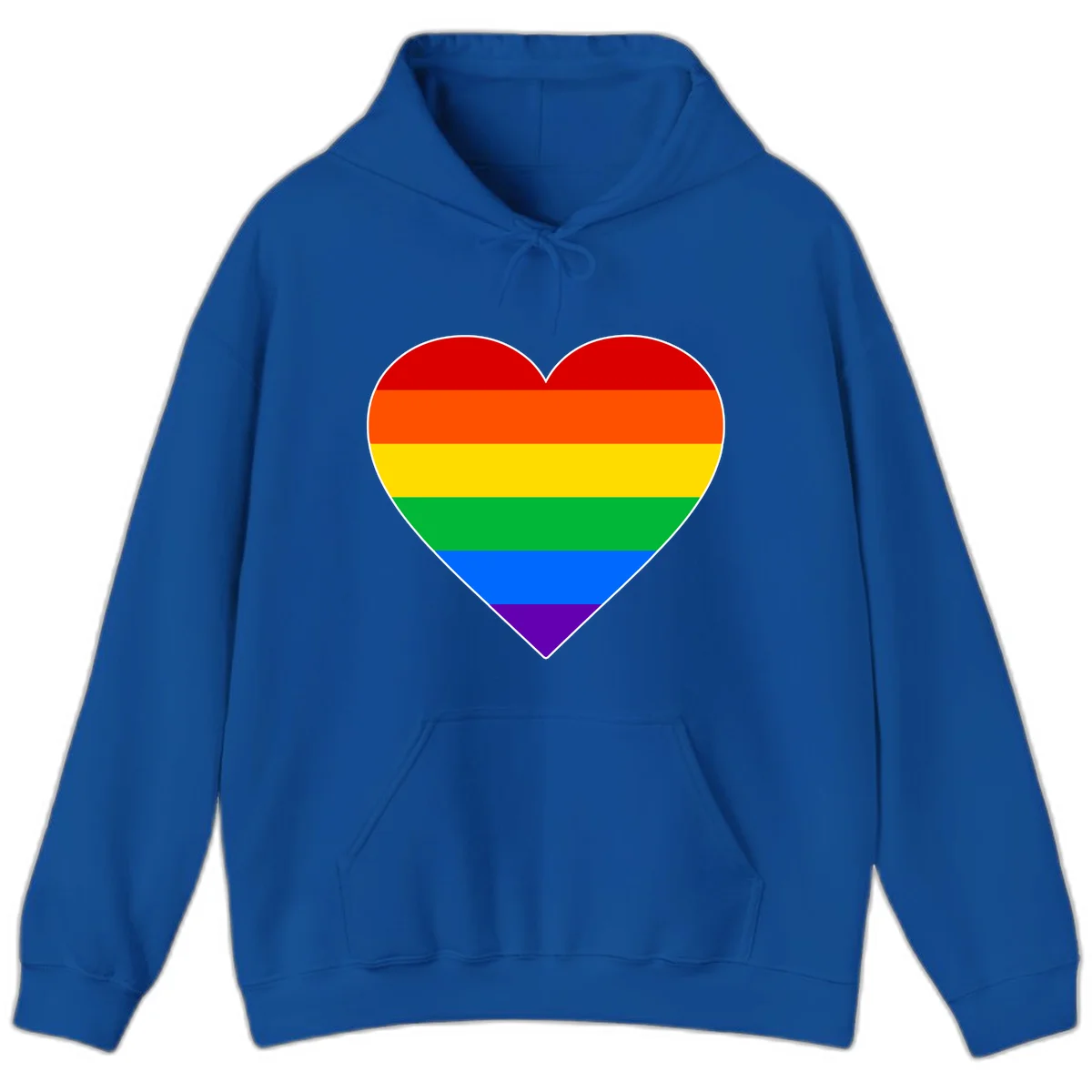 Rainbow pride heart with horizontal stripes in red, orange, yellow, green, blue, and purple colors on white outline in Royal